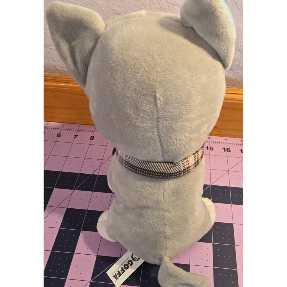 Goffa Gray Husky Wolf Plush Stuffed Animal Blue Ears Plaid Scarf NWT 8